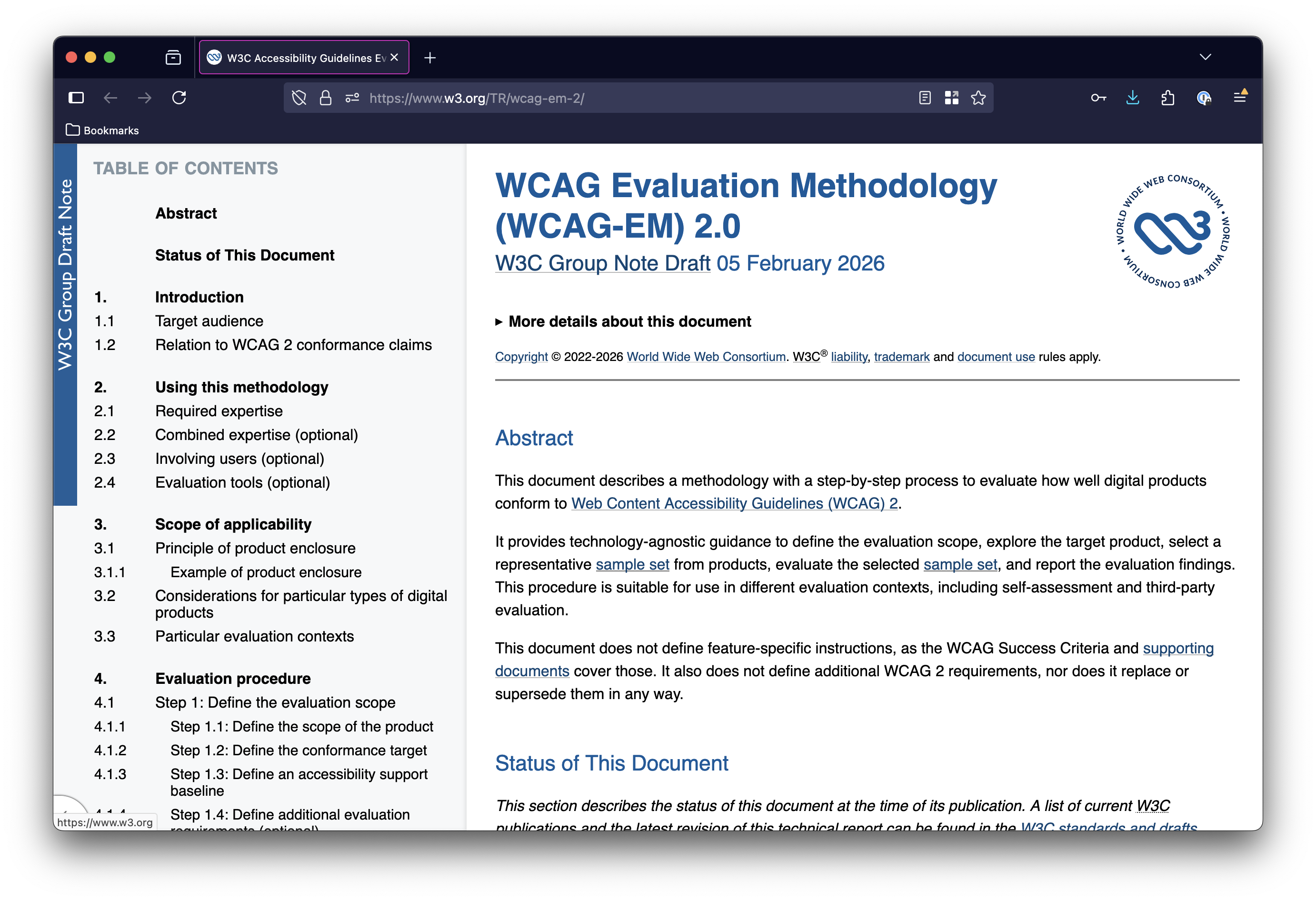 screenshot van wcag-em 2 spec