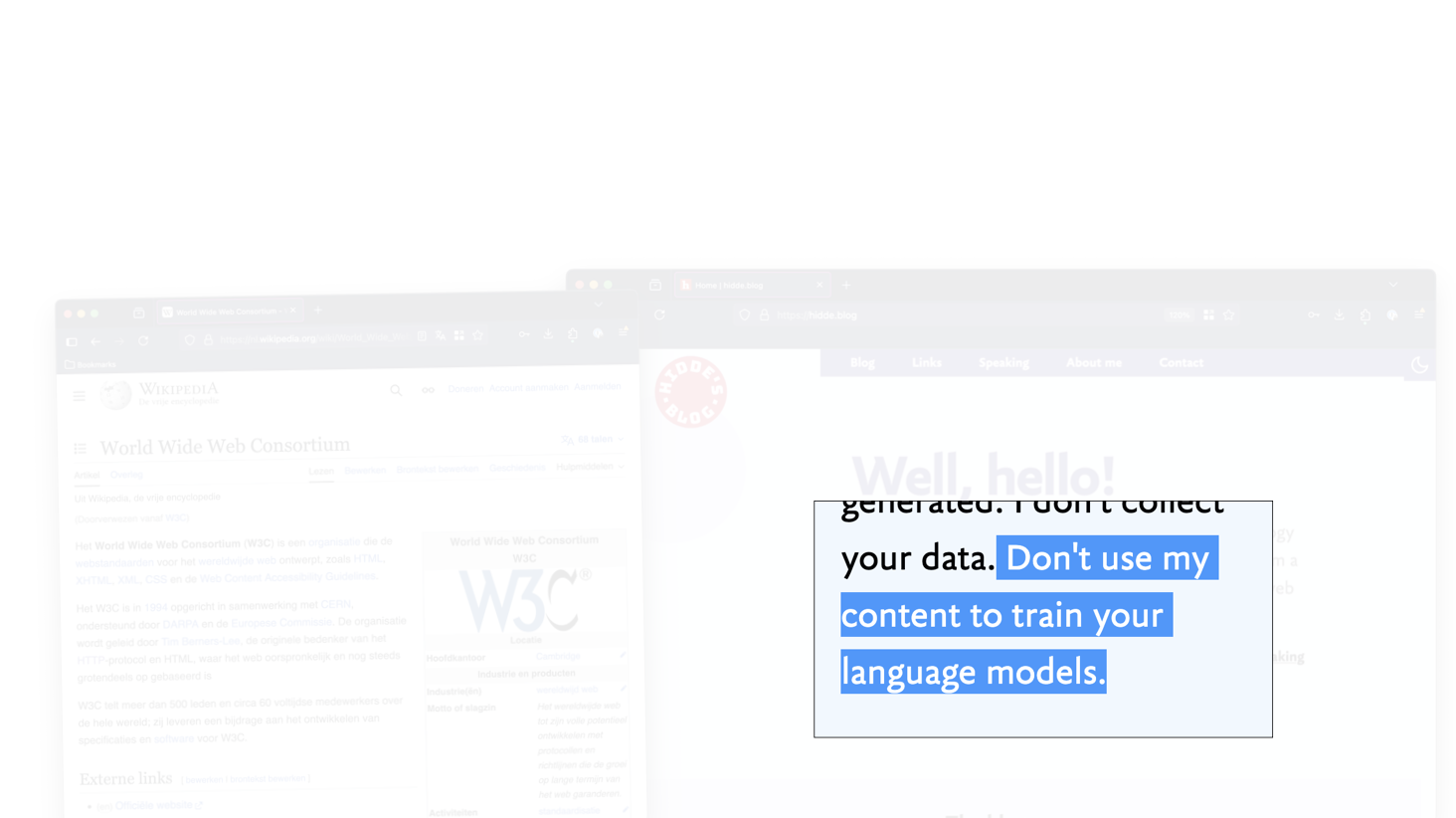 same screenshots, now overlayed is the text dont use my content to train your models