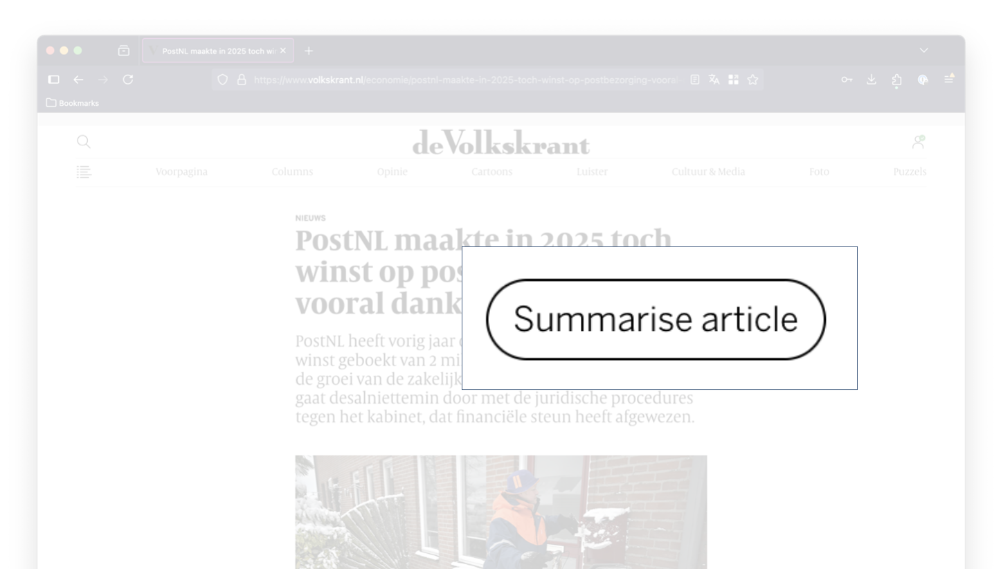same newswebsite screenshot with 'summarise article' button highlighted