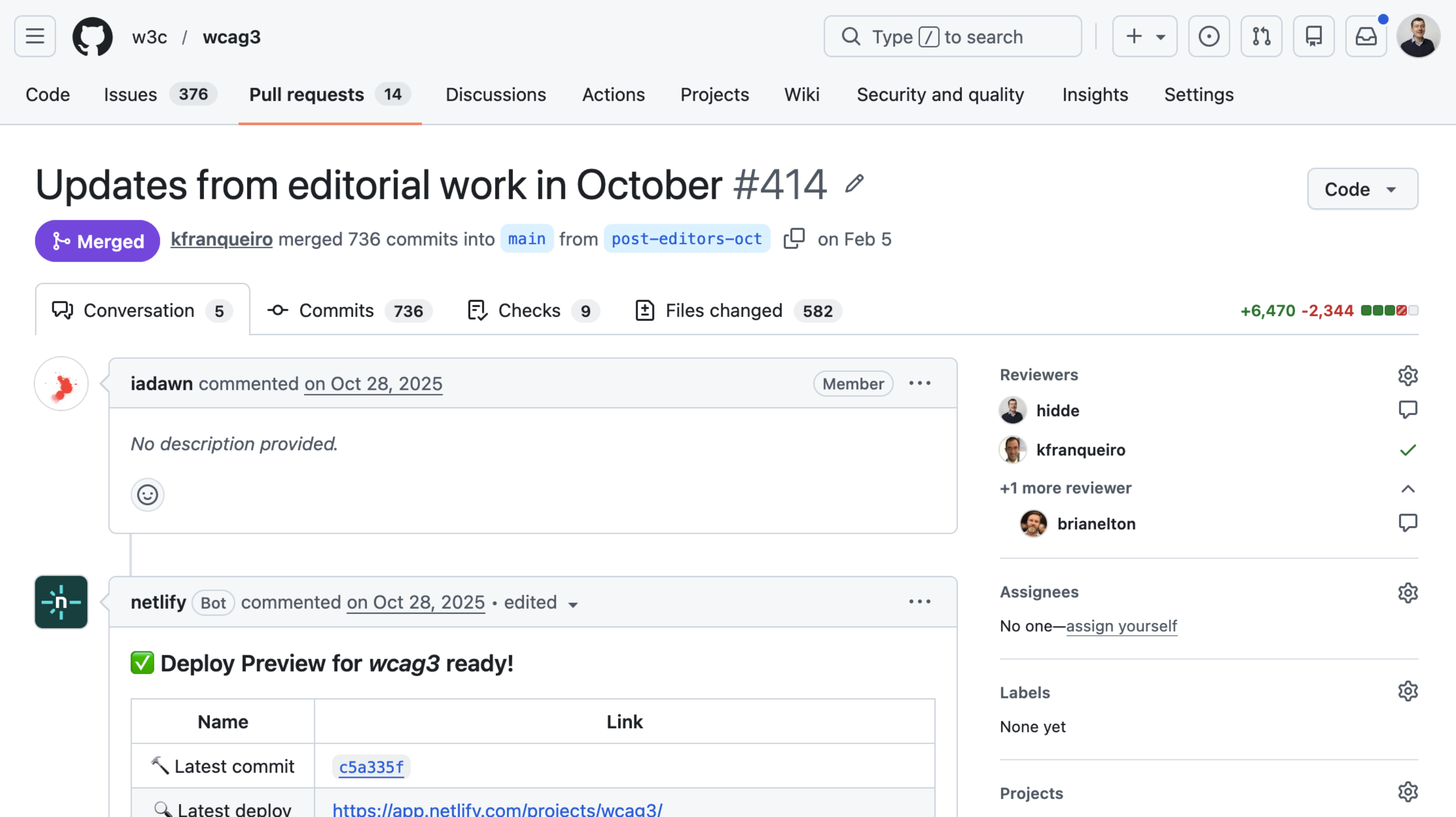 screenshot van pull request op w3c/wcag3